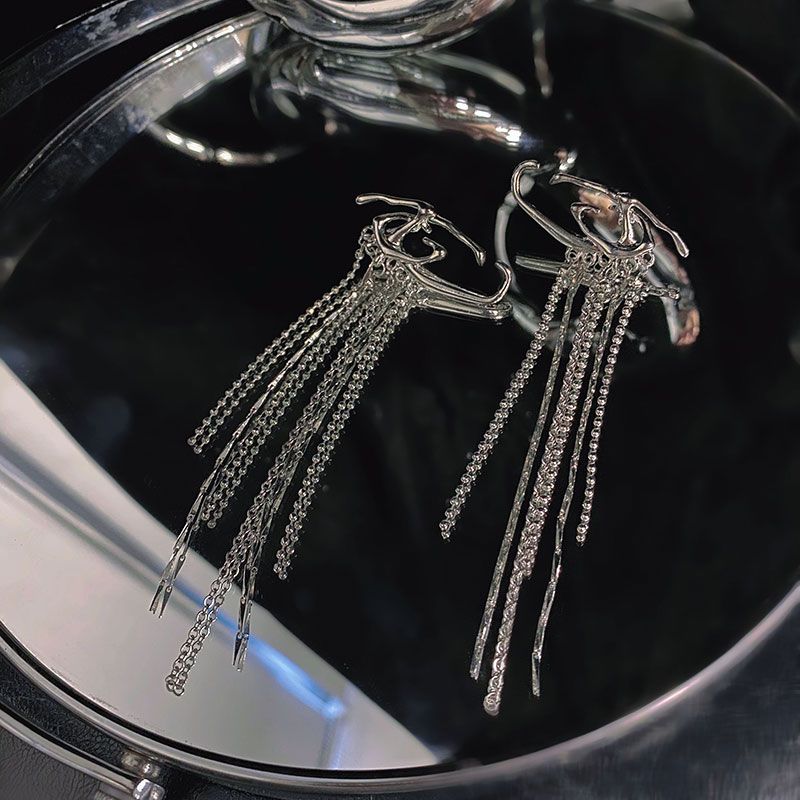 This is a new autumn and winter collection of high-end and elegant long tassel Venom earrings with a unique and mature Korean style Application Scenario
