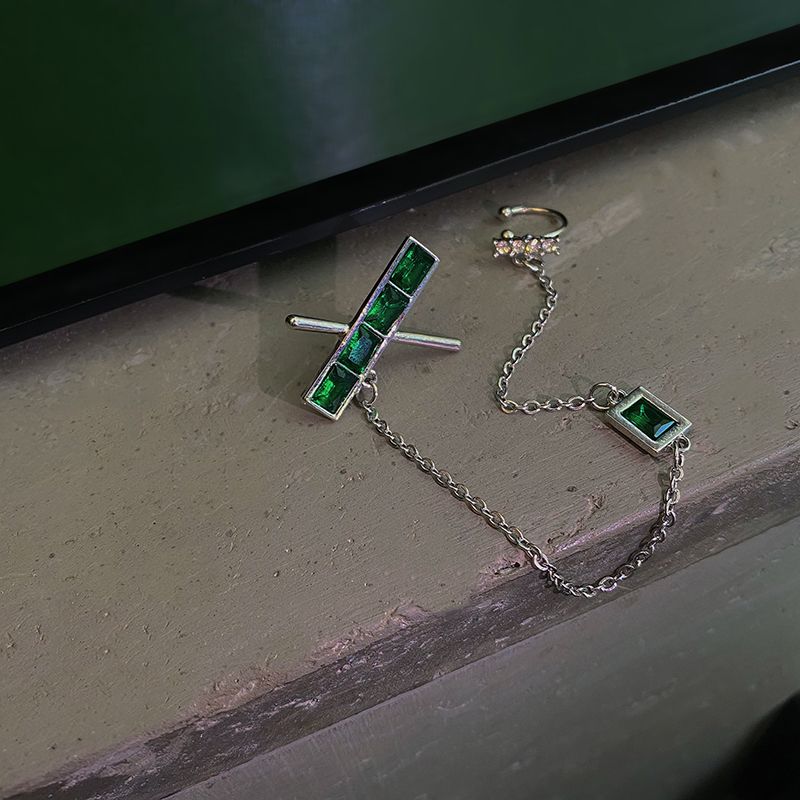 Talan Green Zircon tassel Stud Ear Clips 2021 New Trendy fashion Stud Ear clips for women's earrings without ear holes Autumn Edition Specification image