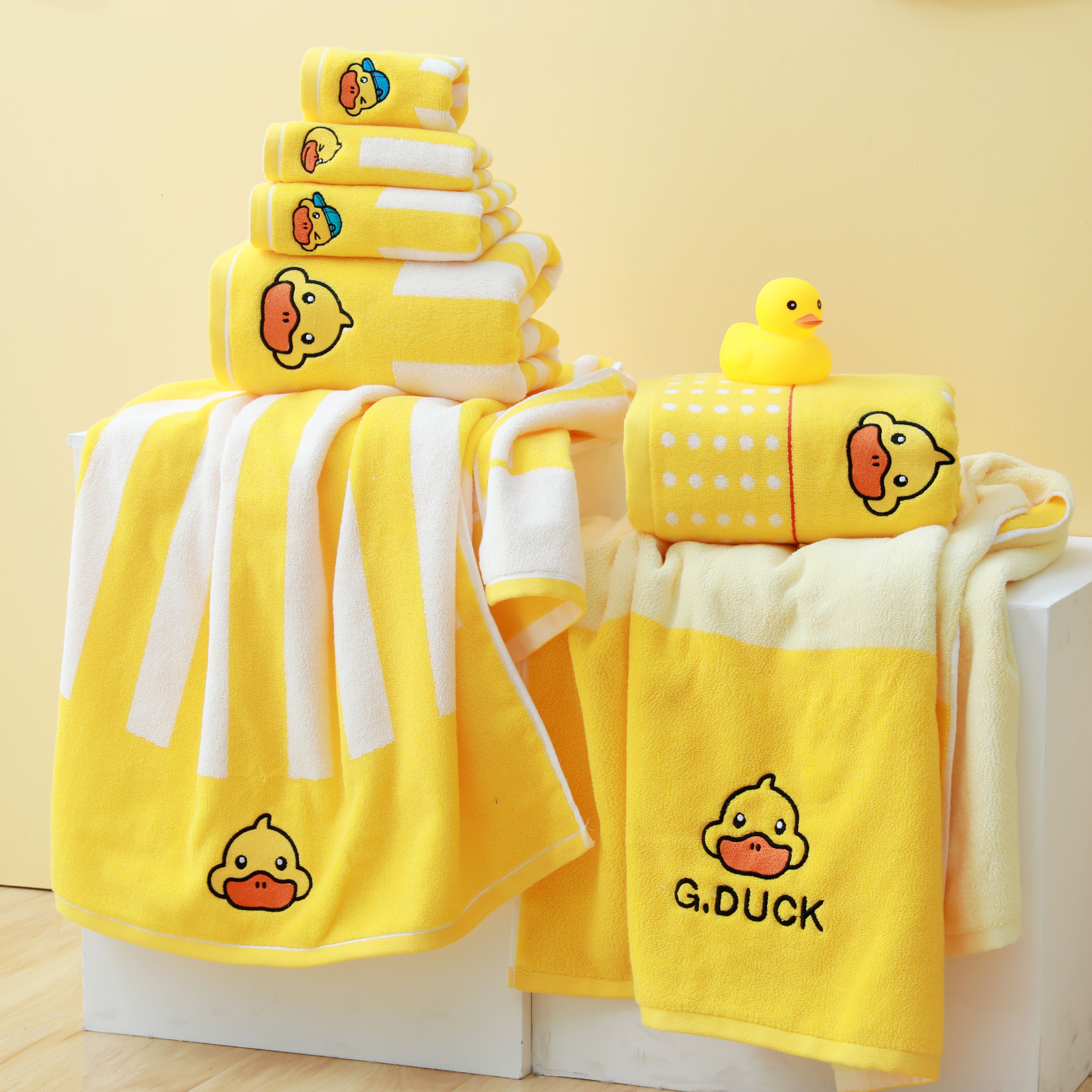 G.DUCK Little Yellow Duck Single Bath Towel Series Pure cotton bath towels absorb water, do not fade or shed hair. Gift company, welfare, supermarket exclusive sale Specification image