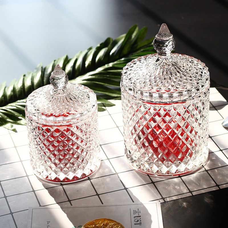 Colored glass storage jars, European Roman snack jars with LIDS, wedding jewelry boxes, candy cups, candlesticks, candy jars details Picture