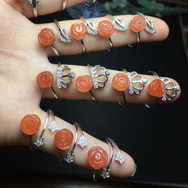 Liangcaijing Jewelry, natural Sichuan Nan Red Cherry Red 925 Silver ring Item Picture