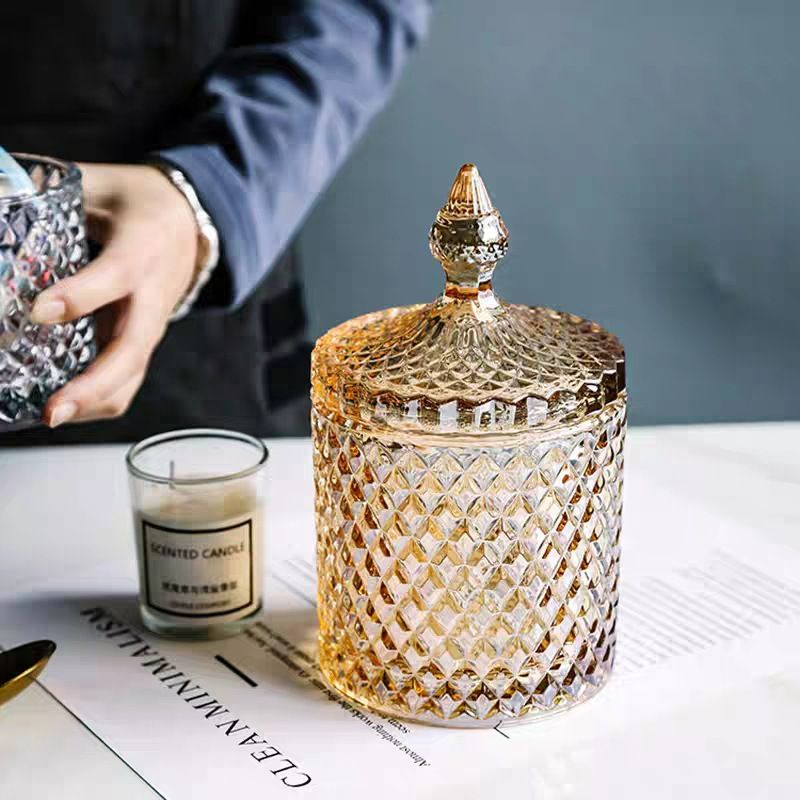 Colored glass storage jars, European Roman snack jars with LIDS, wedding jewelry boxes, candy cups, candlesticks, candy jars Specification image