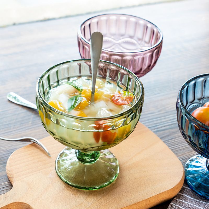 欧式复古冰激凌杯沙拉糖水碗创意彩色玻璃碗家用奶昔杯详情图1