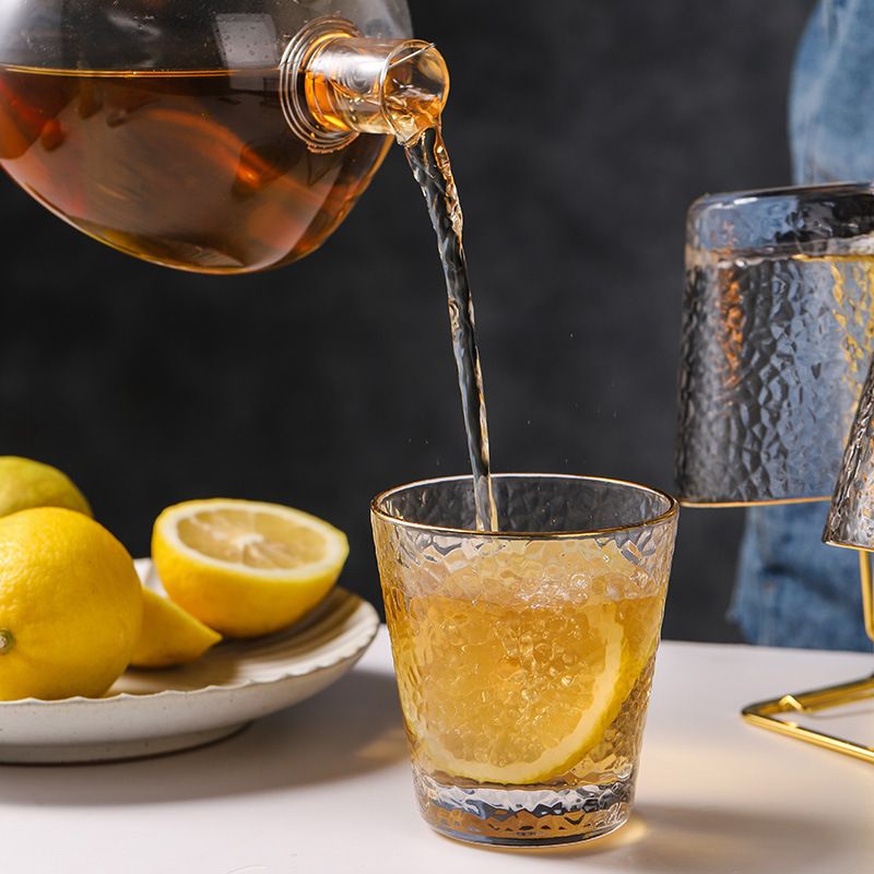 Japanese-style golden edge hammer-patterned cup, transparent juice and milk glass cup set, Instagram-popular household ice water cup Specification image