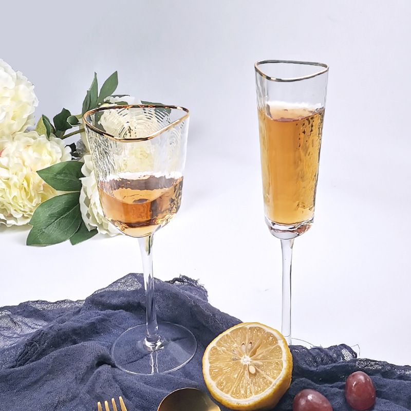欧式条纹金边玻璃酒杯透明玻璃香槟杯红酒杯家用水晶高脚杯详情图4