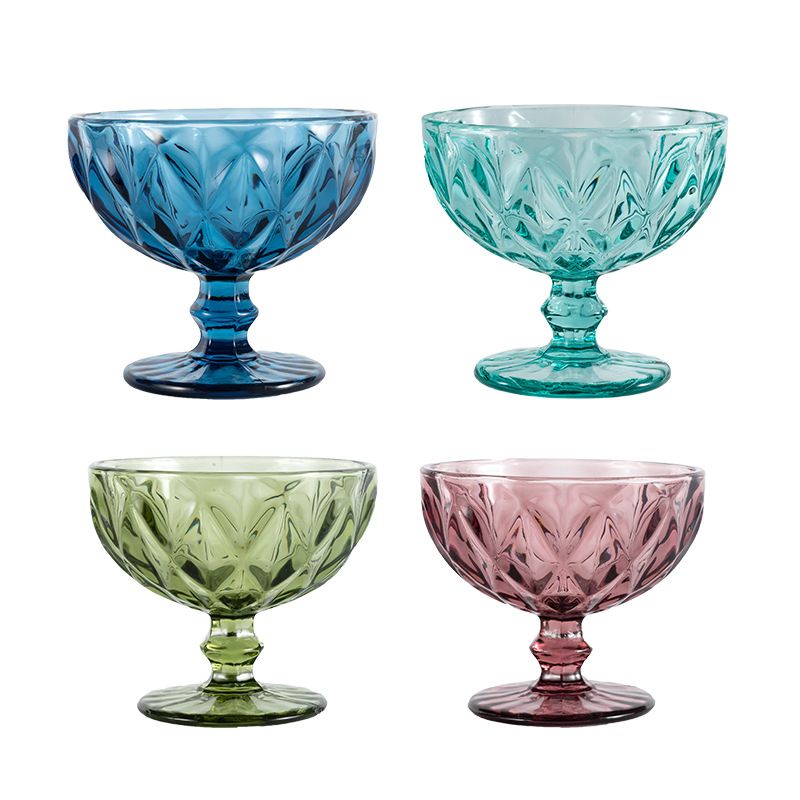 European-style retro ice cream cup, salad candy water bowl, creative colored glass bowl, household milkshake cup Item Picture