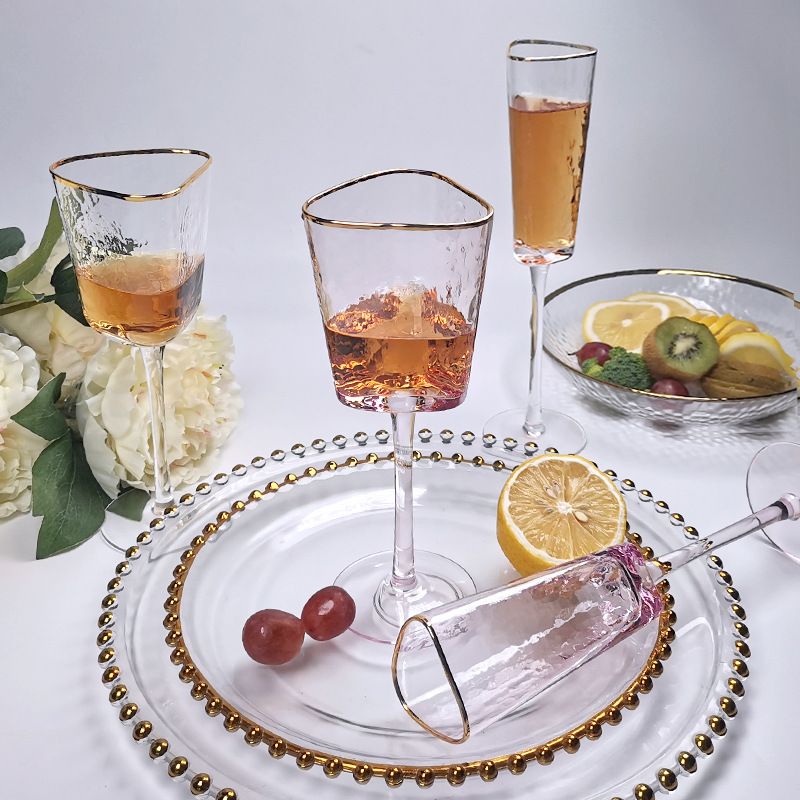 欧式条纹金边玻璃酒杯透明玻璃香槟杯红酒杯家用水晶高脚杯详情图2
