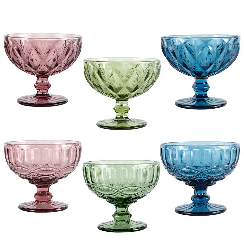 欧式复古冰激凌杯沙拉糖水碗创意彩色玻璃碗家用奶昔杯详情图4