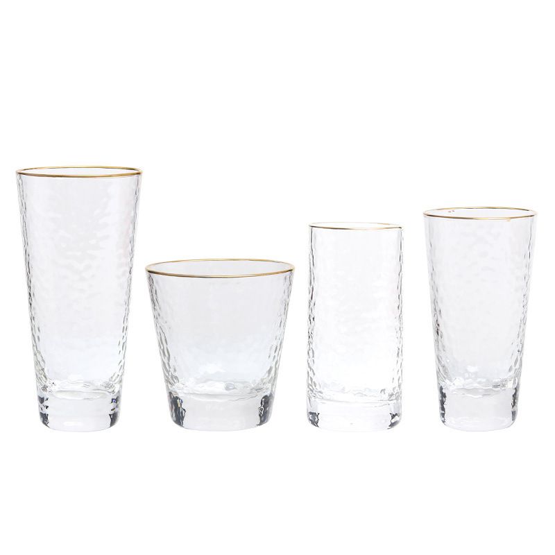 Japanese-style golden edge hammer-patterned cup, transparent juice and milk glass cup set, Instagram-popular household ice water cup Item Picture