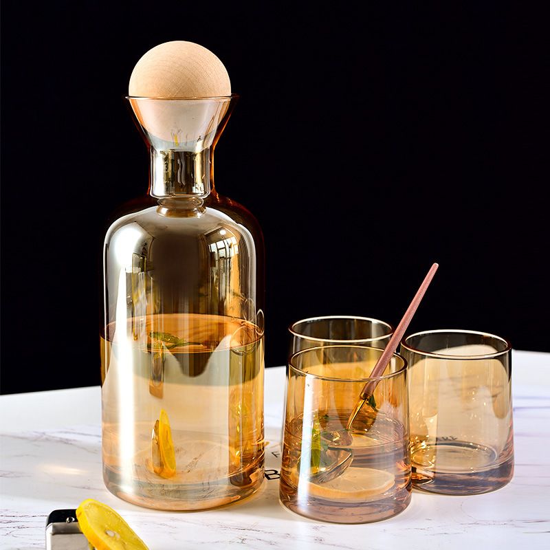 Wholesale creative amber glass cold water bottle cup sets from the manufacturer, household cold water bottle cups, and wine and red wine decanters details Picture