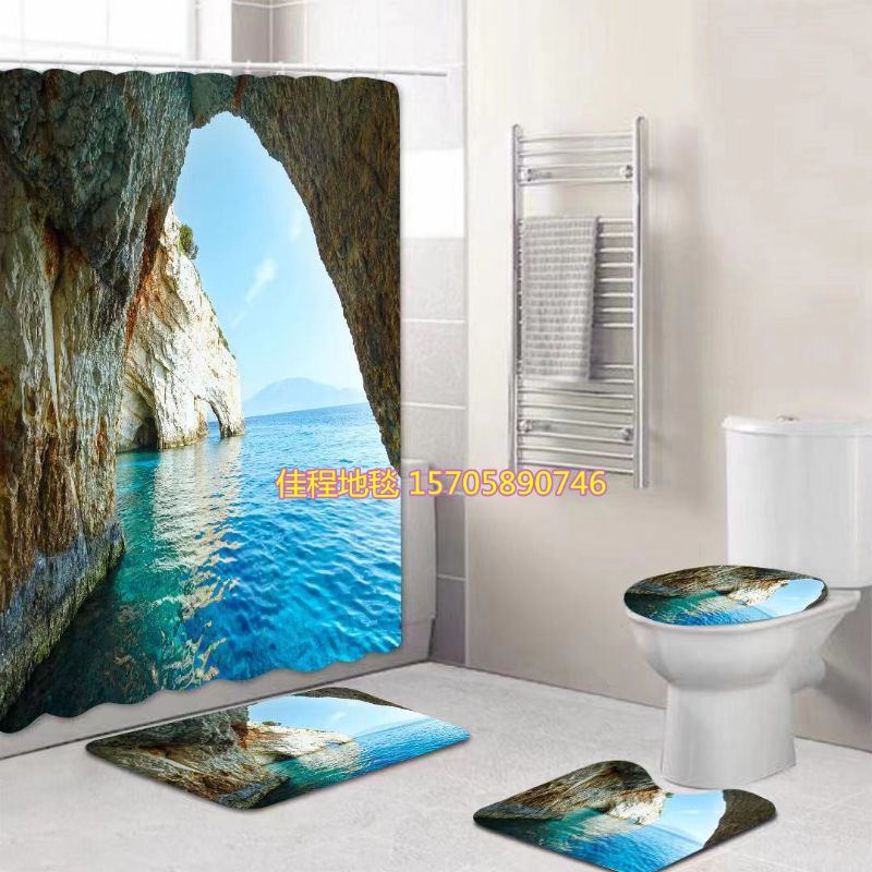 New shower curtain four-piece floor mat household bathroom floor mat matching shower curtain toilet combined mat absorbent non-slip mat