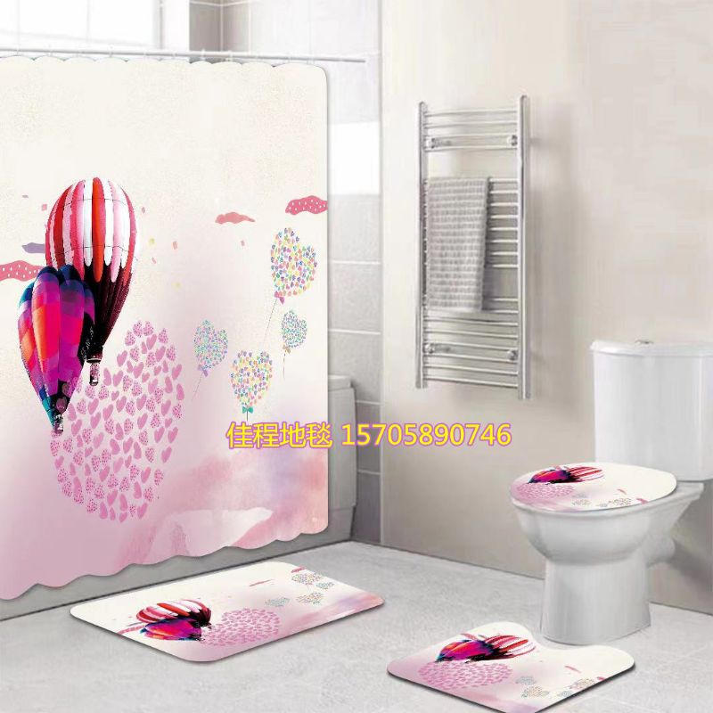 New shower curtain 4-piece floor mat home bathroom floor mat matching shower curtain toilet combination mat absorbent non-slip mat bathroom 4-piece floor mat thumbnail
