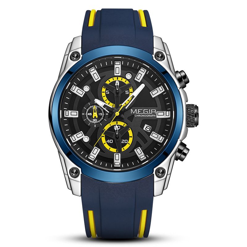 The brand megir men's watch is a multi-functional chronograph sports silicone men's quartz sports watch details Picture