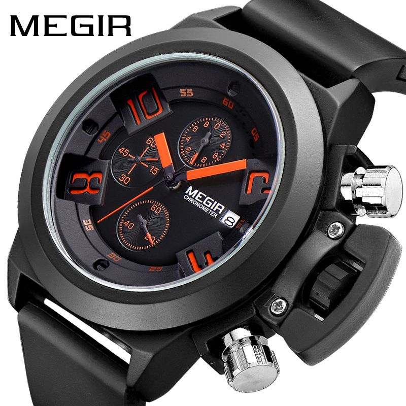 热销美格尔MEGIR多功能男士手表 运动硅胶带防水日历石英手表2002