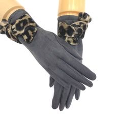 麂皮绒蝴蝶结豹纹手套现货冬季保暖时尚舒适可量少