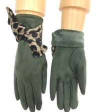 麂皮绒蝴蝶结豹纹手套冬季保暖时尚舒适欧版可定制触屏