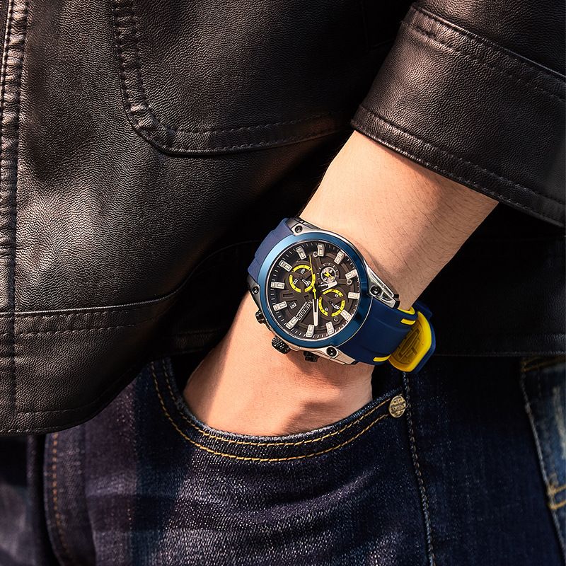 The brand megir men's watch is a multi-functional chronograph sports silicone men's quartz sports watch Specification image