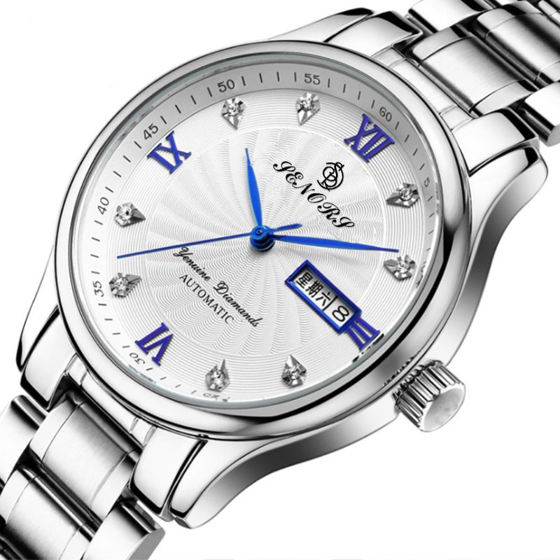 全自动机械手表全钢男表双日历显示手表防水机械表品牌手表