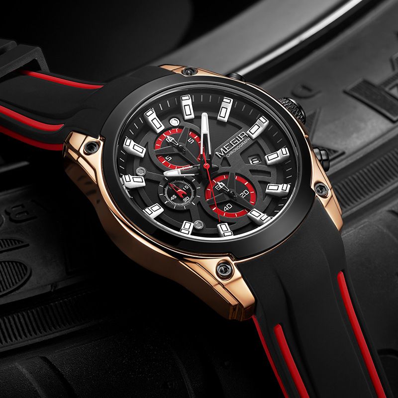 The brand megir men's watch is a multi-functional chronograph sports silicone men's quartz sports watch Item Picture