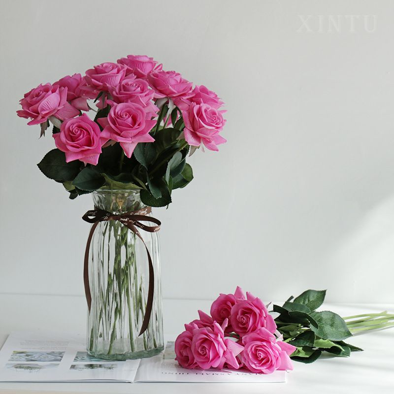 Hot-selling high-fidelity rose artificial flowers on Taobao, home living room decoration flowers, wedding single roses with a moisturizing touch