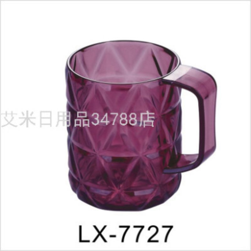 晶莹菱形花纹时尚喝水杯弧形带手柄环保居家亚克力漱口杯5068