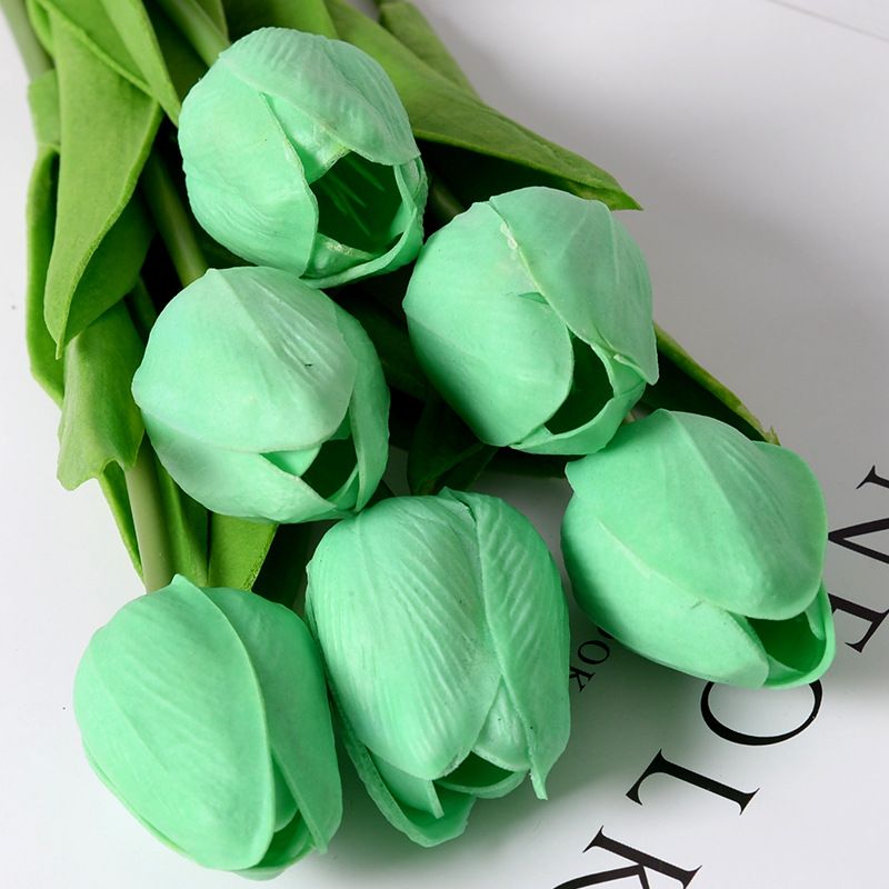 Mini PU plastic tulip artificial flower manufacturer wholesale cross-border foreign trade silk flower wedding home decoration flower details Picture