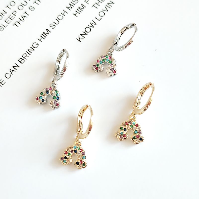 2021 New fashion earrings: Copper micro-inlaid zircon rainbow bow earrings, simple diamond-encrusted earrings, and personalized stud earrings