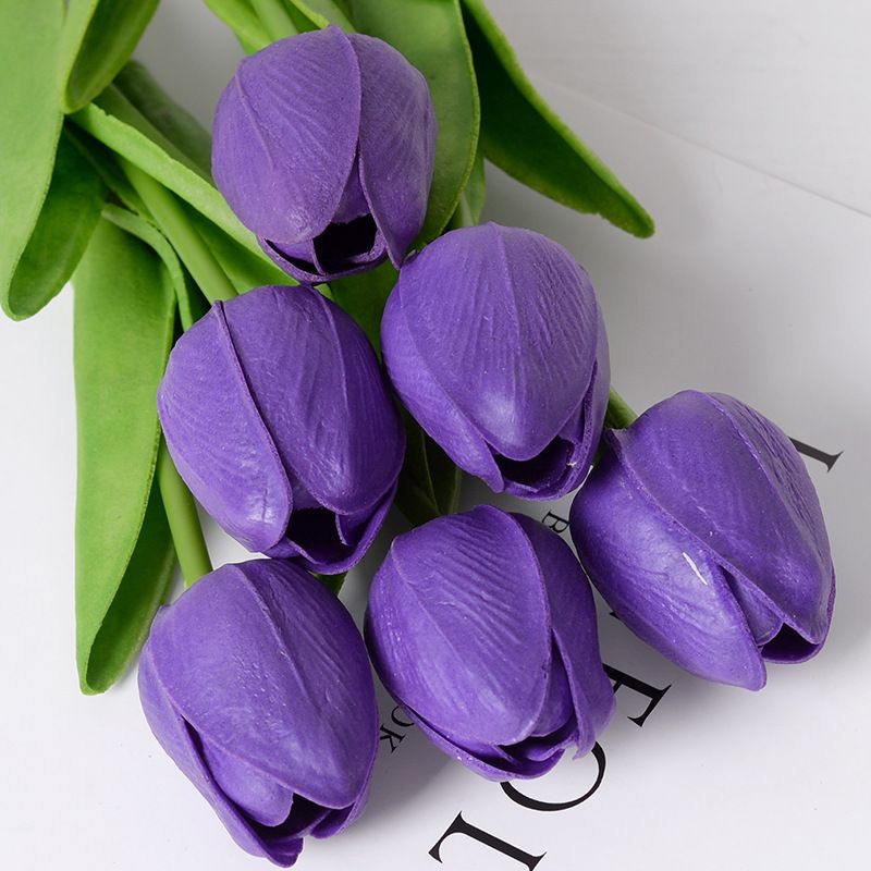 Mini PU plastic tulip artificial flower manufacturer wholesale cross-border foreign trade silk flower wedding home decoration flower Specification image