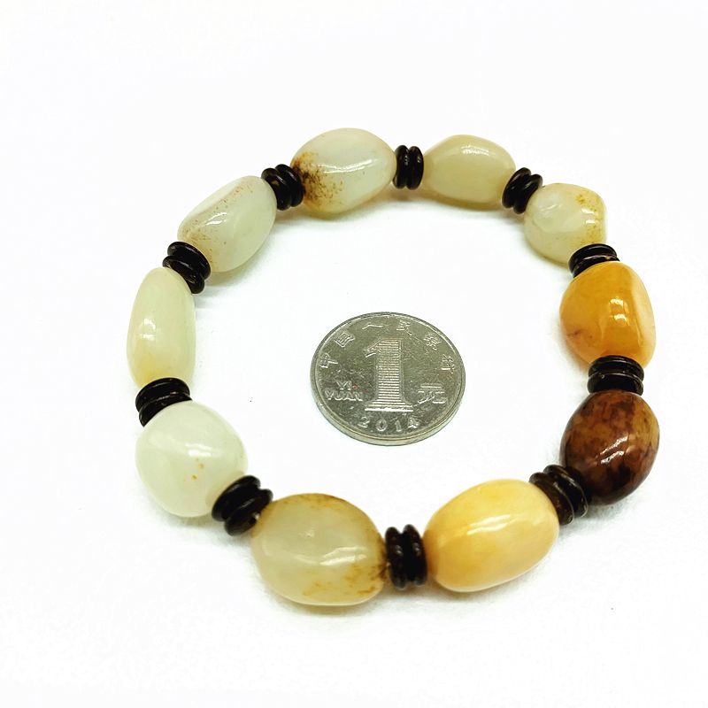Genuine oil-lustrous Xinjiang Hotan jade large grain bracelet, white jade seed material red skin raw stone bracelet, men's and women's styles Application Scenario