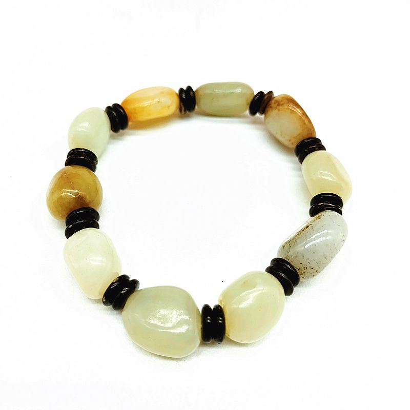 Genuine oil-lustrous Xinjiang Hotan jade large grain bracelet, white jade seed material red skin raw stone bracelet, men's and women's styles Item Picture