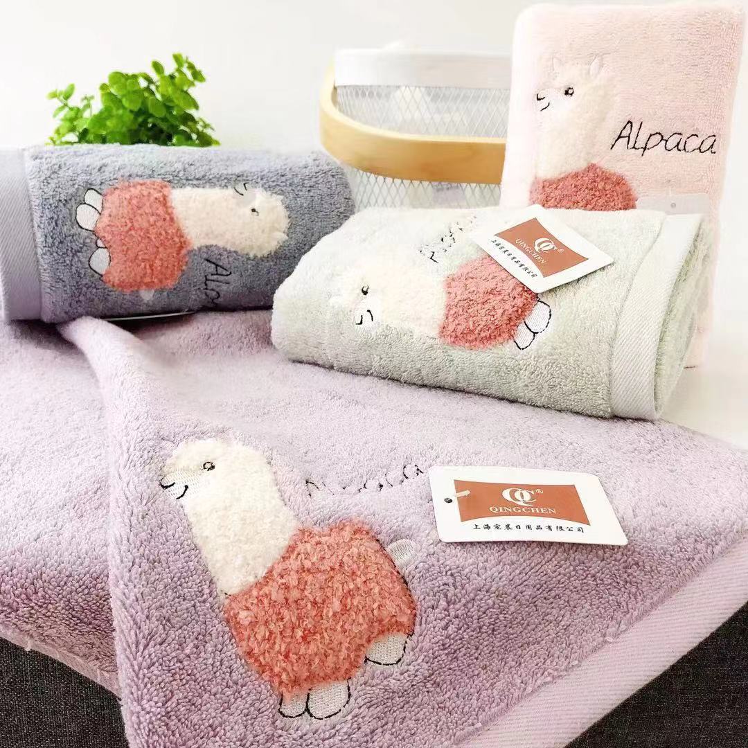 Yiwu Good Goods Early Morning Youjia Fashion Original Brand Life Store Alpaca embroidery Cotton Soft Absorbent Household face Wash and Cleansing Towel, suitable for adults and children Specification image