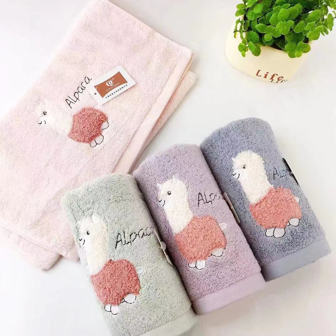 Yiwu Good Goods Early Morning Youjia Fashion Original Brand Life Store Alpaca embroidery Cotton Soft Absorbent Household face Wash and Cleansing Towel, suitable for adults and children details Picture
