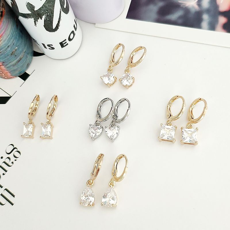 Factory direct sales of water-drop zircon earrings, popular fashion earrings in Europe and America, copper-gold-plated earrings, geometric niche ear buckles