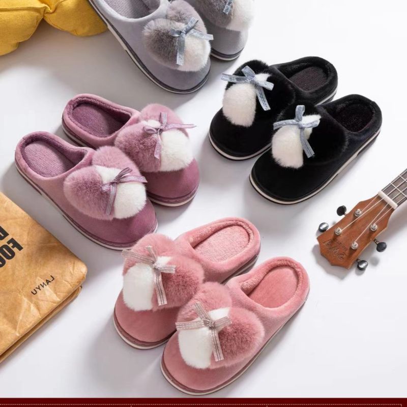 Cotton Slippers Female Autumn And Winter Couples New Striped Rabbit Plush Slippers Baotou Home Cotton Tow Factory Direct Sales 22065 details Picture