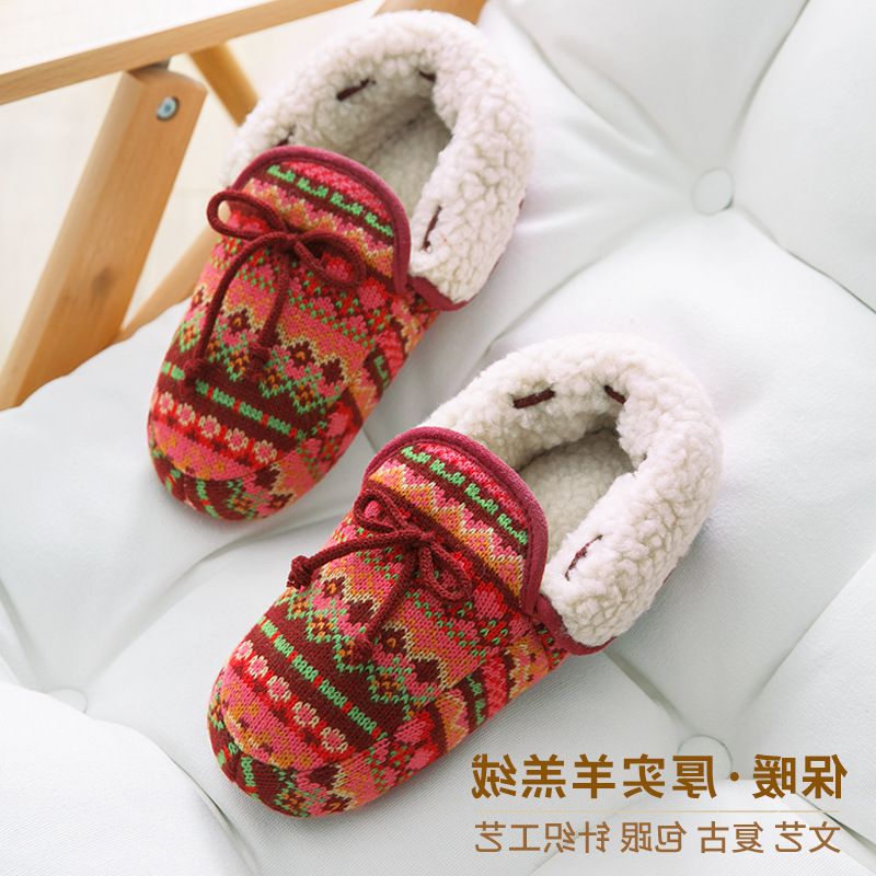 New Plush Cotton Slippers Women Winter Indoor Non-Slip Home Floor Home Warm Couple Fluffy Slippers Men 22157 details Picture