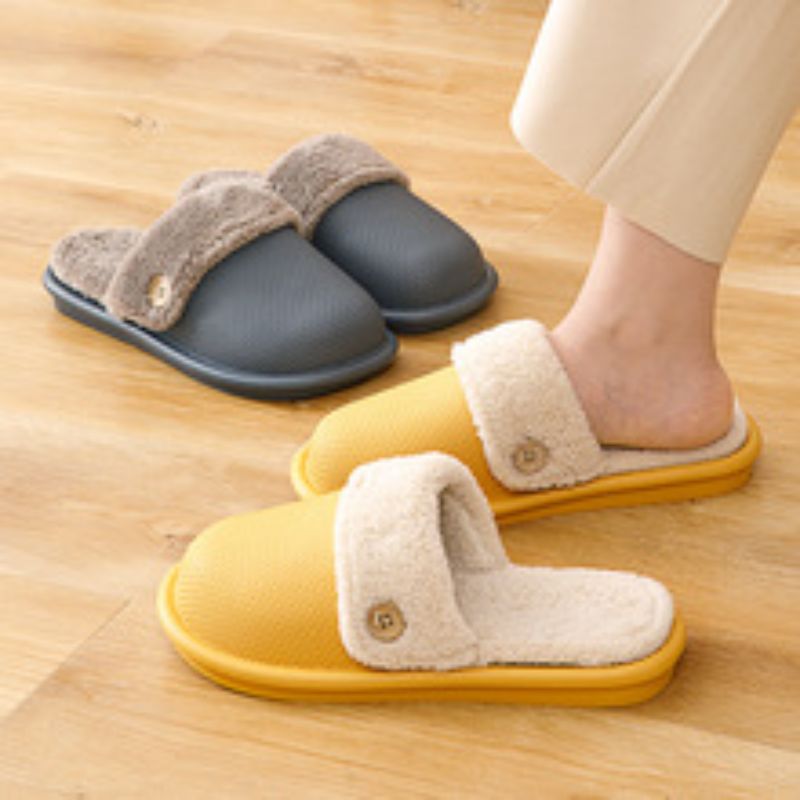 New Plush Cotton Slippers Female Winter Indoor Non-Slip Home Floor Home Warm Couple Fluffy Slippers Men 22161 Specification drawing