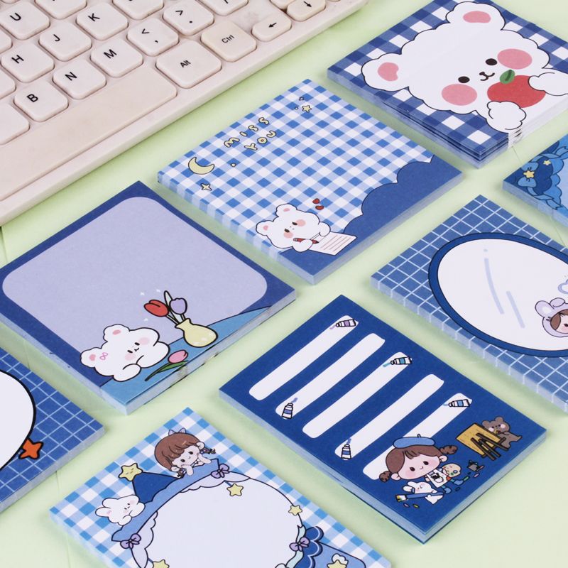 Cute blue Bear Sticky Note Girl's note pad N times Note pad Student's detachable note pad details Picture