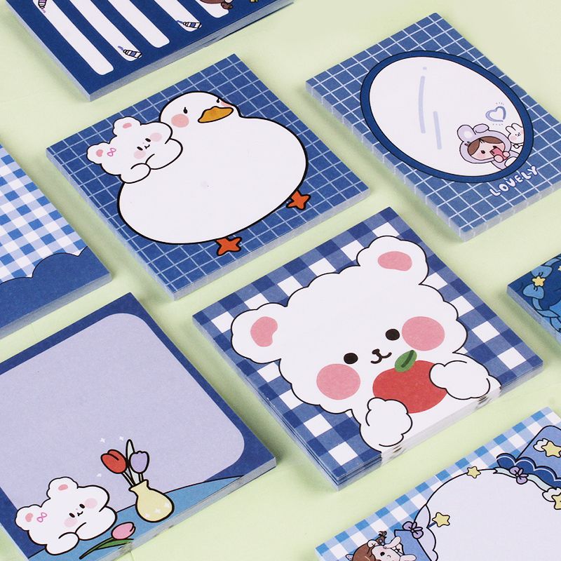 Cute blue Bear Sticky Note Girl's note pad N times Note pad Student's detachable note pad full figure