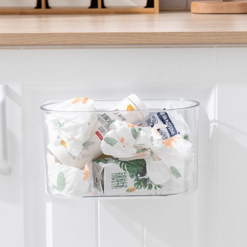 Japanese-style transparent trash can, bathroom, kitchen, living room, study, wastebasket tube, household wall-mounted traceless storage bucket Item Picture