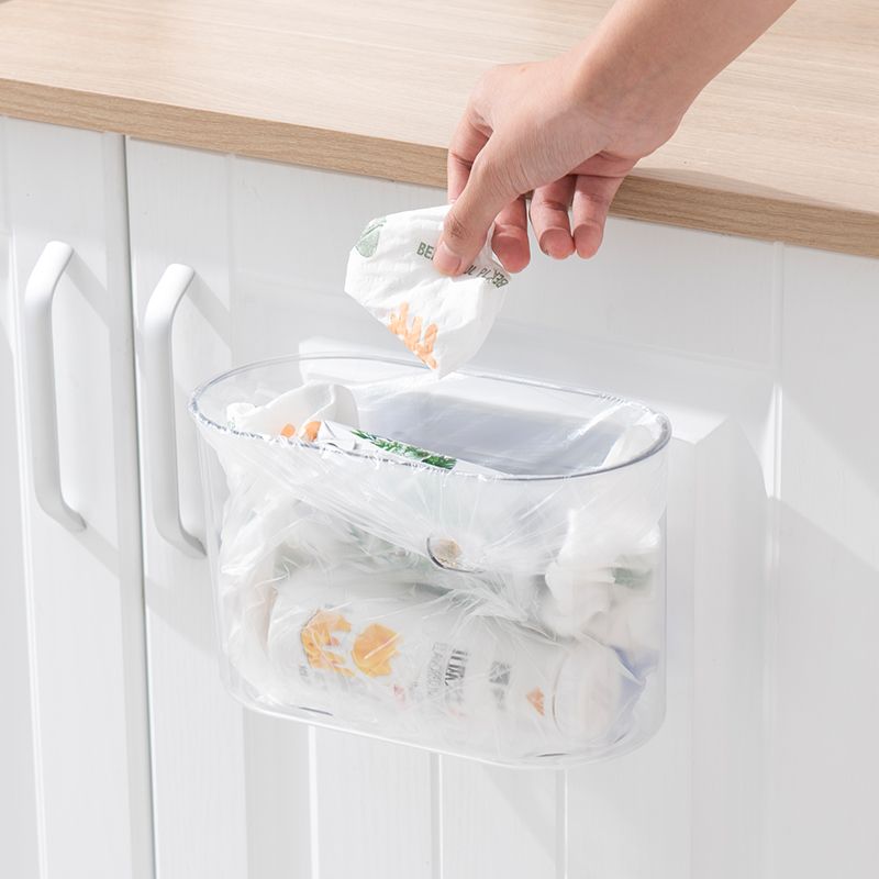 Japanese-style transparent trash can, bathroom, kitchen, living room, study, wastebasket tube, household wall-mounted traceless storage bucket Application Scenario