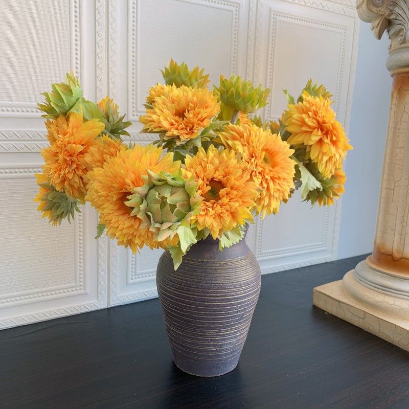 7-head Teddy, double-petal sunflowers, velvet sunflowers, artificial flowers, silk flowers wholesale cross-border supply manufacturer