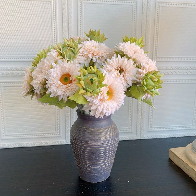 7-head Teddy, double-petal sunflowers, velvet sunflowers, artificial flowers, silk flowers wholesale cross-border supply manufacturer details Picture