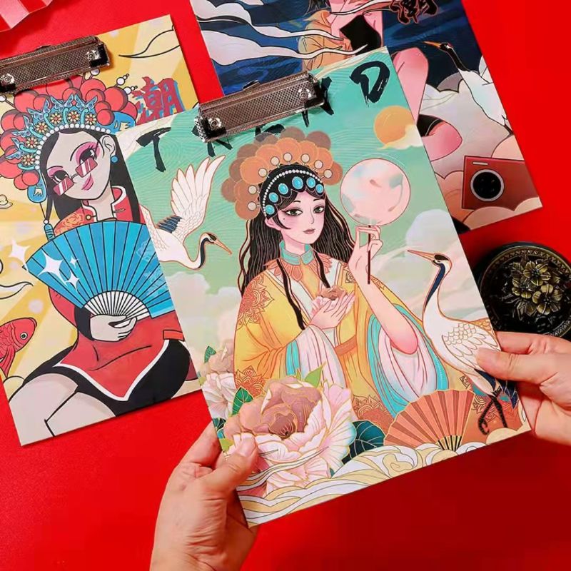 Chinese trend style A4 student board holder, stationery, writing pad, office supplies, Chinese style classical artistic file holder Item Picture