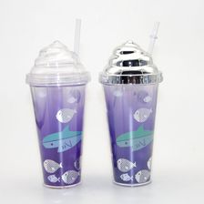 厂家直销双层塑料吸管杯可定制图案logo塑料杯子