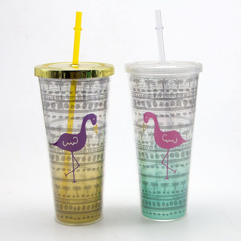 厂家直销双层塑料吸管杯可定制图案logo塑料杯子详情图1