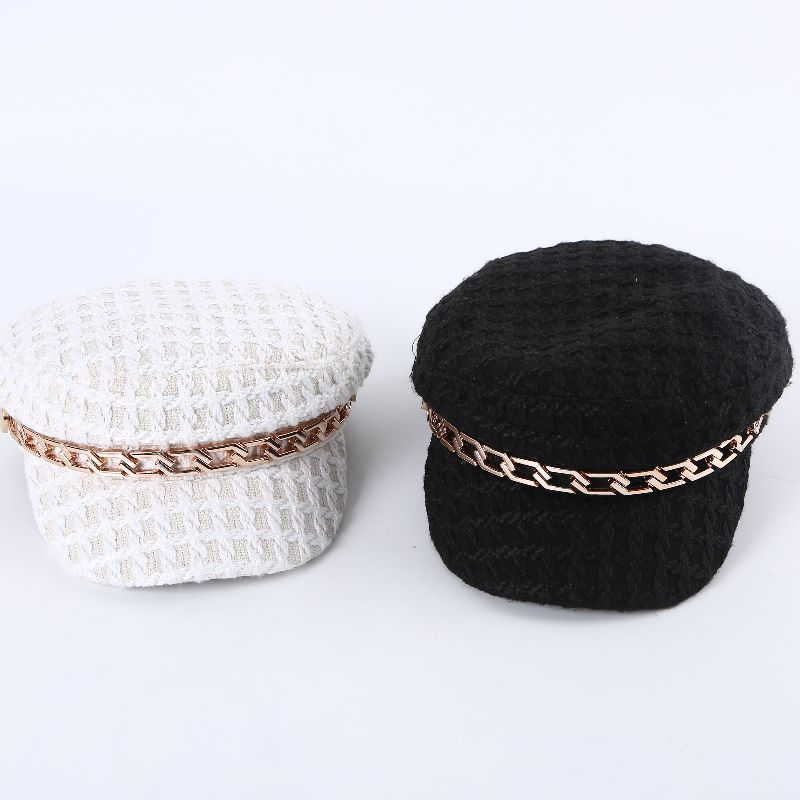 Autumn And Winter Gold Chain Military Hat Navy Hat Fashion Hat Two Colors In Stock