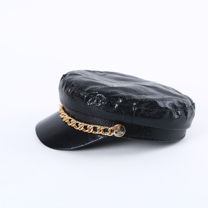 Autumn And Winter Gold Chain Crack Military Hat Navy Hat Fashion Hat One Color Spot details Picture