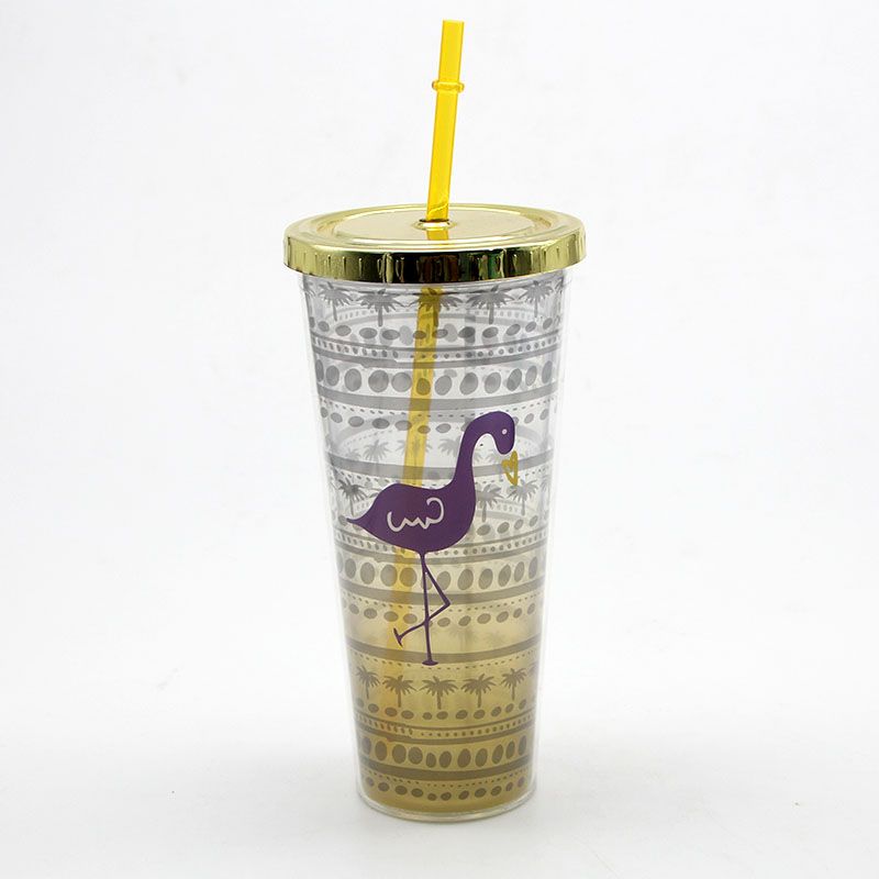 厂家直销双层塑料吸管杯可定制图案logo塑料杯子详情图2