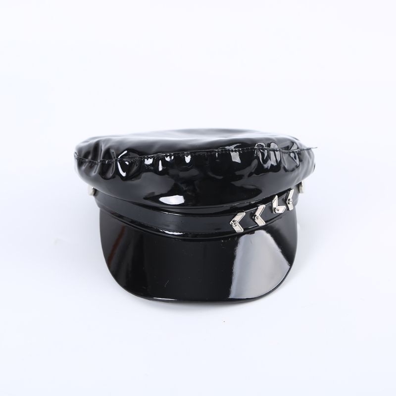 Autumn And Winter Arrow Chain Bright Leather Military Hat Navy Hat Fashion Hat One Color In Stock