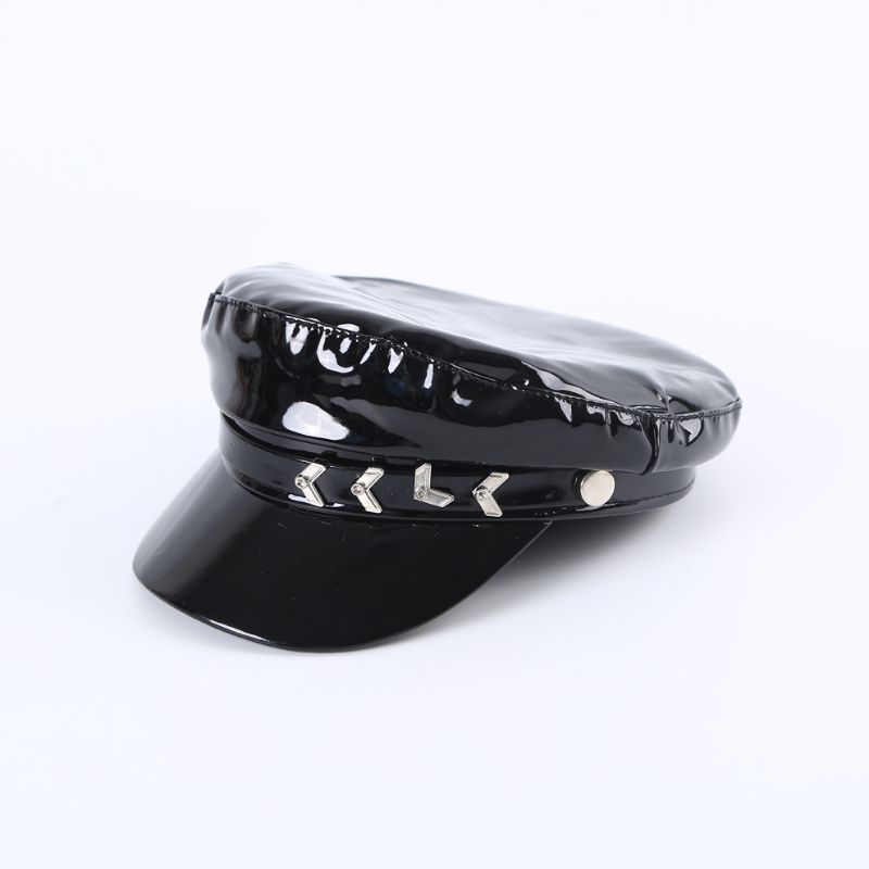 Autumn And Winter Arrow Chain Bright Leather Military Hat Navy Hat Fashion Hat One Color In Stock details Picture